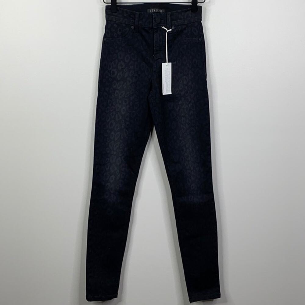Level 99 Black Leopard Ultra High Rise Skinny Jeans Women's Size 25 NWT